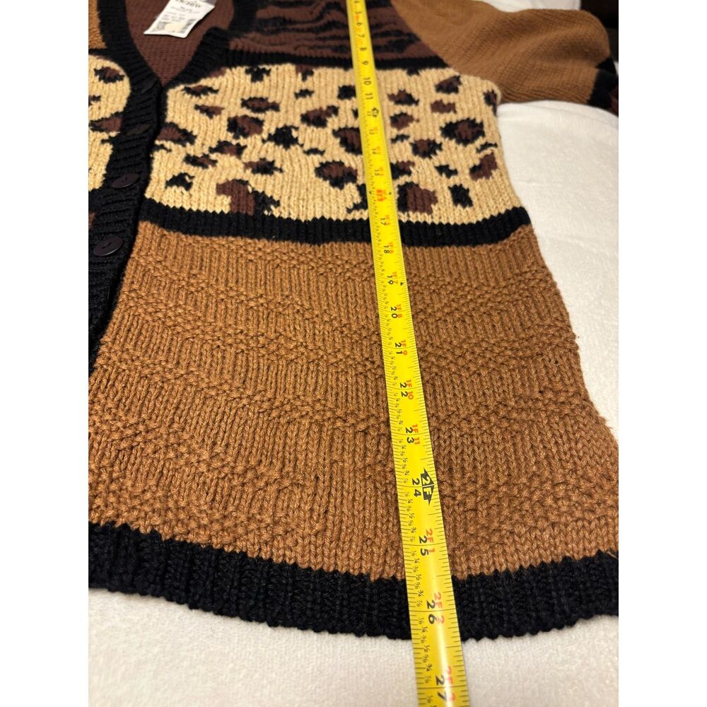 Vintage NWT Y2K Leopard Patchwork Cardigan Sweater 18/20 Plus Animal Print 90s - Picture 7 of 8